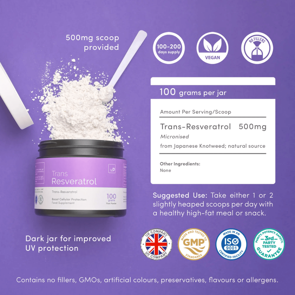 Trans - Resveratrol Powder (Micronised) | 100 Grams | Vitality Pro - Pure Nordic Health